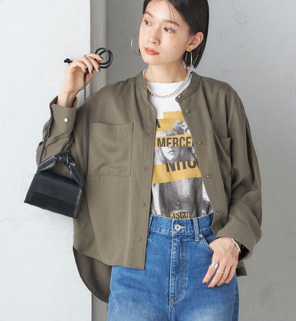 SHIPS for women「〈手洗い可能〉バンドカラー ショート 羽織り シャツ」|シャツ・ブラウス|カーキ