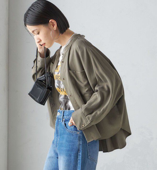 SHIPS for women「〈手洗い可能〉バンドカラー ショート 羽織り シャツ」|シャツ・ブラウス|