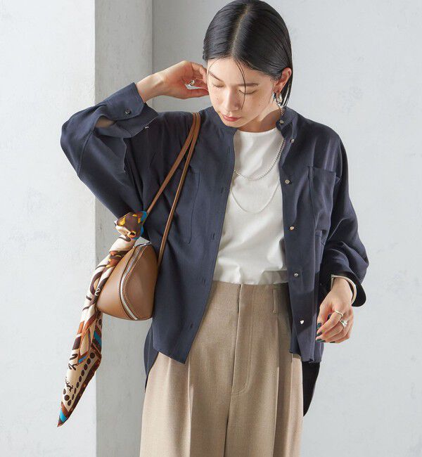 SHIPS for women「〈手洗い可能〉バンドカラー ショート 羽織り シャツ」|シャツ・ブラウス|