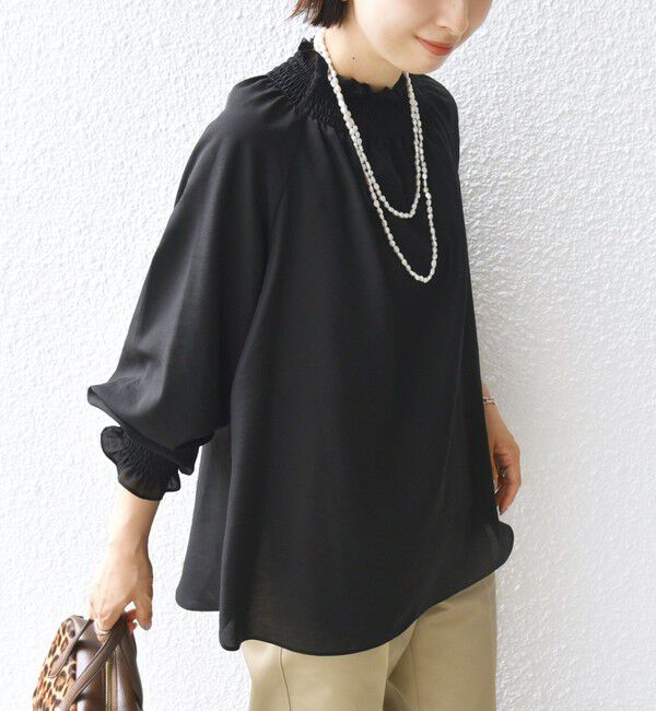 SHIPS for women「〈洗濯機可能〉シャーリング ネック 長袖 ブラウス」|シャツ・ブラウス|