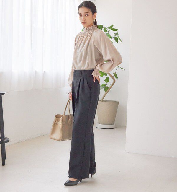 SHIPS for women「〈洗濯機可能〉シャーリング ネック 長袖 ブラウス」|シャツ・ブラウス|