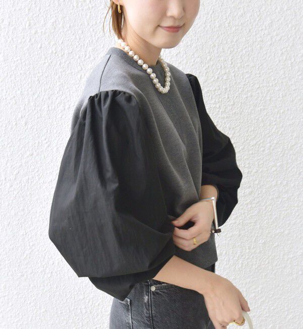 SHIPS for women「【WEB限定】〈手洗い可能〉エア ダンボール 布帛 コンビ プルオーバー」|スウェット・ジャージ|