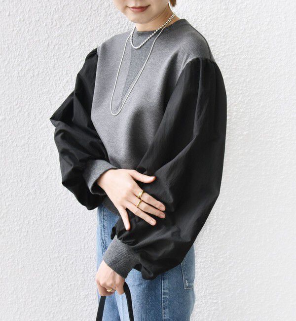 SHIPS for women「【WEB限定】〈手洗い可能〉エア ダンボール 布帛 コンビ プルオーバー」|スウェット・ジャージ|