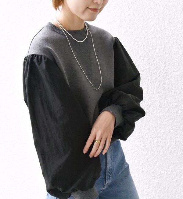 SHIPS for women「【WEB限定】〈手洗い可能〉エア ダンボール 布帛 コンビ プルオーバー」|スウェット・ジャージ|