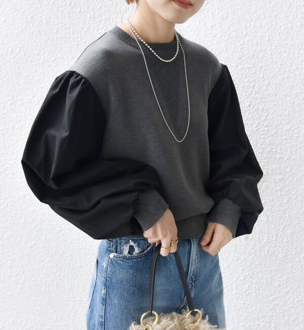 SHIPS for women「【WEB限定】〈手洗い可能〉エア ダンボール 布帛 コンビ プルオーバー」|スウェット・ジャージ|