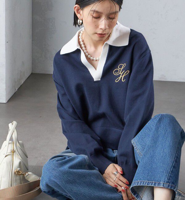 SHIPS for women「〈手洗い可能〉エンブレム ラガー ニット」|ニット・セーター|ネイビー