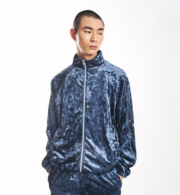 SHIPS「City Ambient Products: クラッシュベロアトラックジャケット(セットアップ対応)」|テーラードジャケット|ロイヤルブルー