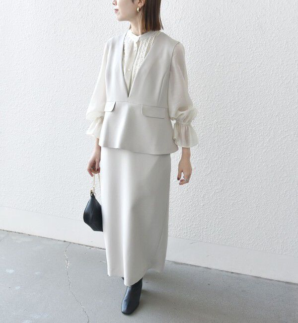 SHIPS any「《一部追加予約》SHIPS any:〈洗濯機可能〉ダブルクロス Vネック ペプラム ワンピース［NAVY BLUE］」|ワンピース|