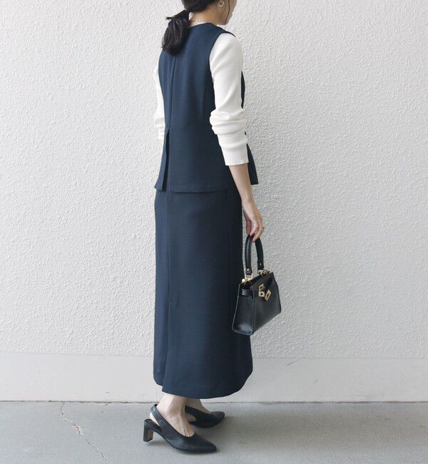 SHIPS any「《一部追加予約》SHIPS any:〈洗濯機可能〉ダブルクロス Vネック ペプラム ワンピース［NAVY BLUE］」|ワンピース|