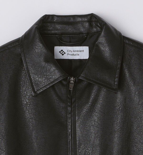 SHIPS「City Ambient Products: 合成皮革 ショート ジップ ブルゾン」|ブルゾン・スタジャン|