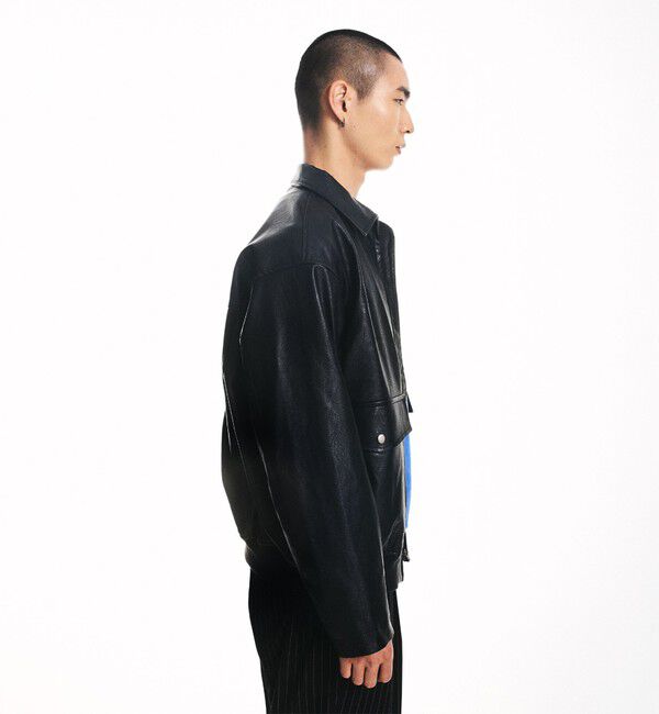 SHIPS「City Ambient Products: 合成皮革 ショート ジップ ブルゾン」|ブルゾン・スタジャン|