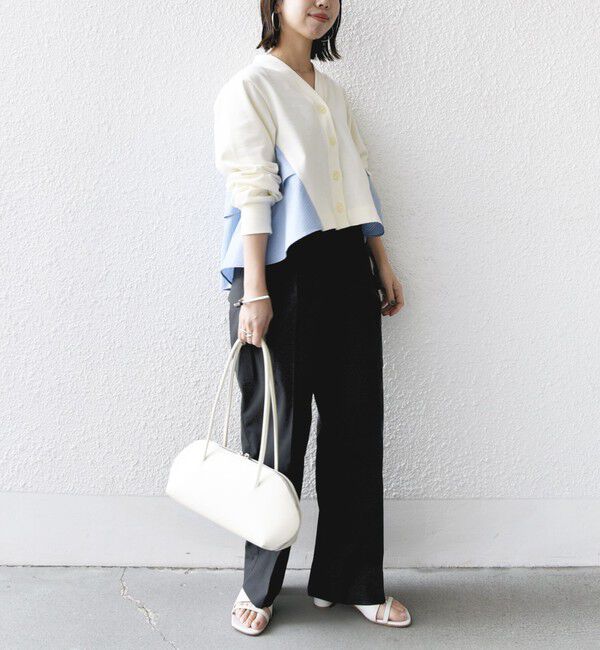 SHIPS for women「【WEB限定】〈手洗い可能〉布帛 コンビ Vネック カーディガン」|カーディガン|