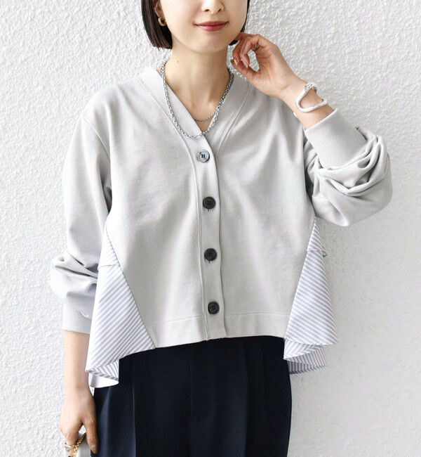 SHIPS for women「【WEB限定】〈手洗い可能〉布帛 コンビ Vネック カーディガン」|カーディガン|