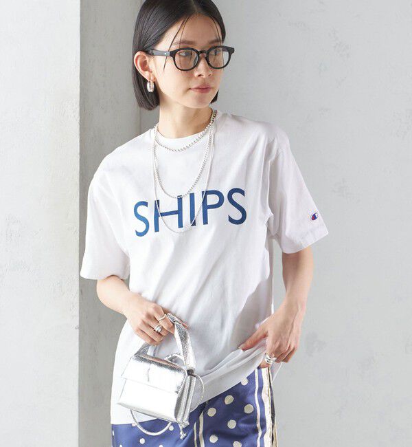 SHIPS for women「【SHIPS別注】Champion: SHIPS LOGO プリント TEE」|Tシャツ・カットソー|ホワイト