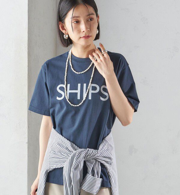 SHIPS for women「【SHIPS別注】Champion: SHIPS LOGO プリント TEE」|Tシャツ・カットソー|ネイビー