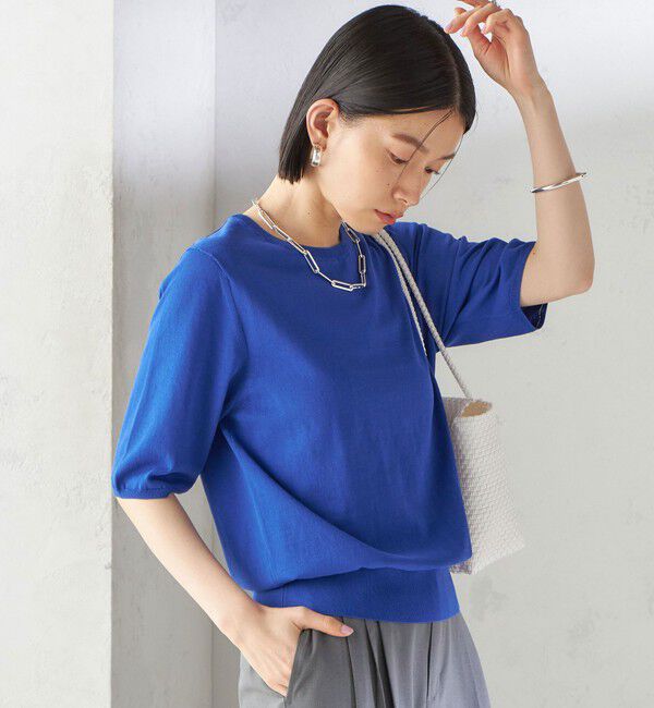 SHIPS for women「〈接触冷感 / 手洗い可能〉アイスコットン ショート スリーブ プルオーバー」|ニット・セーター|ブルー
