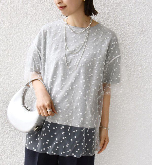 SHIPS for women「【WEB限定】スター チュール レイヤード TEE」|Tシャツ・カットソー|