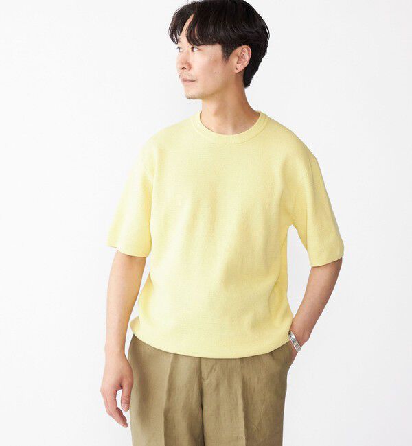 SHIPS「SHIPS:〈手洗い可能〉リネン バスケット ニット Tシャツ」|Tシャツ・カットソー|