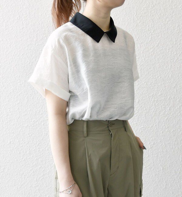 SHIPS any「SHIPS any:〈洗濯機可能〉フラワー ジャカード バイカラー プルオーバー シャツ」|シャツ・ブラウス|