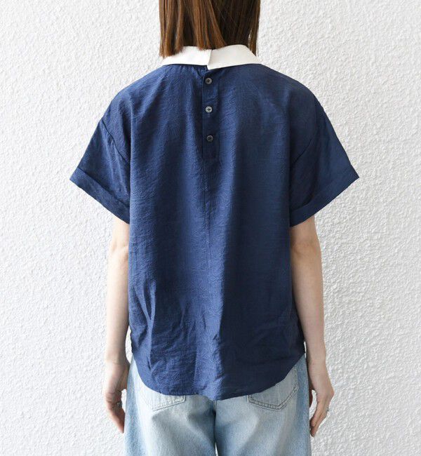 SHIPS any「SHIPS any:〈洗濯機可能〉フラワー ジャカード バイカラー プルオーバー シャツ」|シャツ・ブラウス|