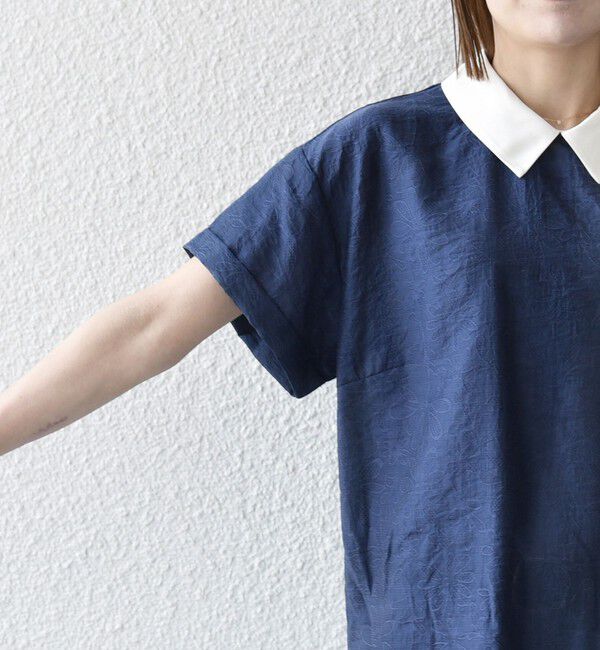 SHIPS any「SHIPS any:〈洗濯機可能〉フラワー ジャカード バイカラー プルオーバー シャツ」|シャツ・ブラウス|