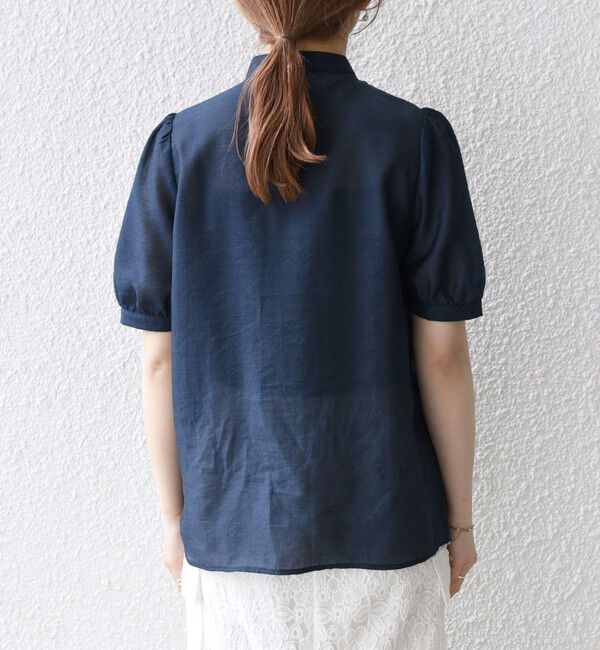 SHIPS any「SHIPS any:〈手洗い可能〉シアー フリル バンドカラー パフ シャツ ブラウス」|シャツ・ブラウス|