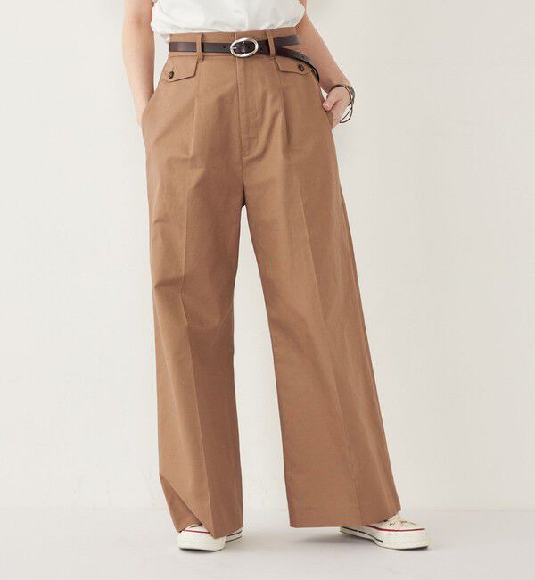 SHIPS Colors 「SHIPS Colors:〈手洗い可能〉コットンリネン フラップポケット ワイドパンツ」|チノ|
