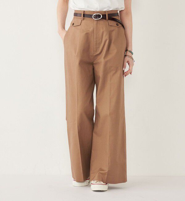 SHIPS Colors 「SHIPS Colors:〈手洗い可能〉コットンリネン フラップポケット ワイドパンツ」|チノ|