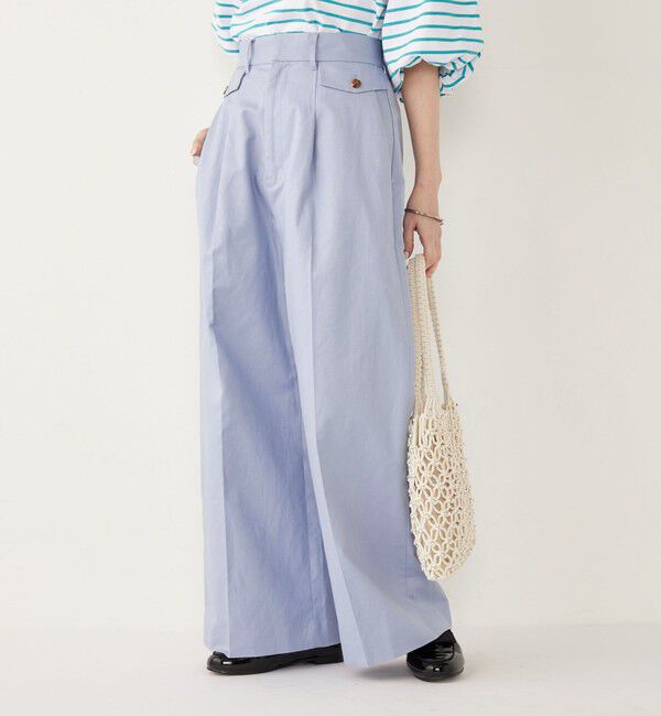 SHIPS Colors 「SHIPS Colors:〈手洗い可能〉コットンリネン フラップポケット ワイドパンツ」|チノ|ライトブルー