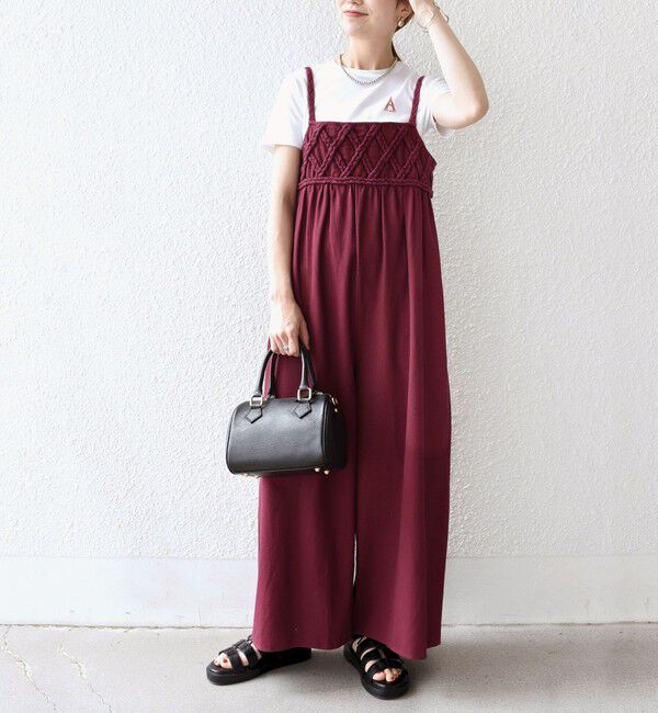 SHIPS any「bon_meur:〈手洗い可能〉ロープ編み コットン ワイド ギャザー サロペット」|オールインワン|ワイン