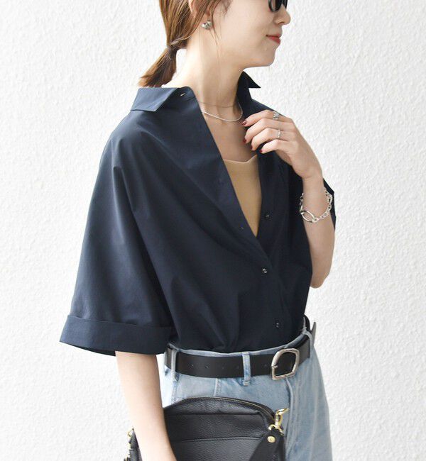 SHIPS any「SHIPS any:〈洗濯機可能〉タイプライター スリット ポケット ビッグ シャツ」|シャツ・ブラウス|ネイビー