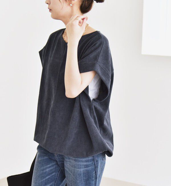 quaranciel「quaranciel:〈洗濯機可能〉ポリエステル ベロア ドロスト ルーズ プルオーバー」|Tシャツ・カットソー|チャコールグレー