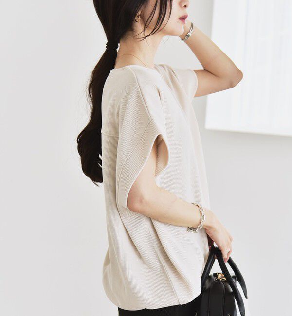 quaranciel「quaranciel:〈洗濯機可能〉ポリエステル ベロア ドロスト ルーズ プルオーバー」|Tシャツ・カットソー|