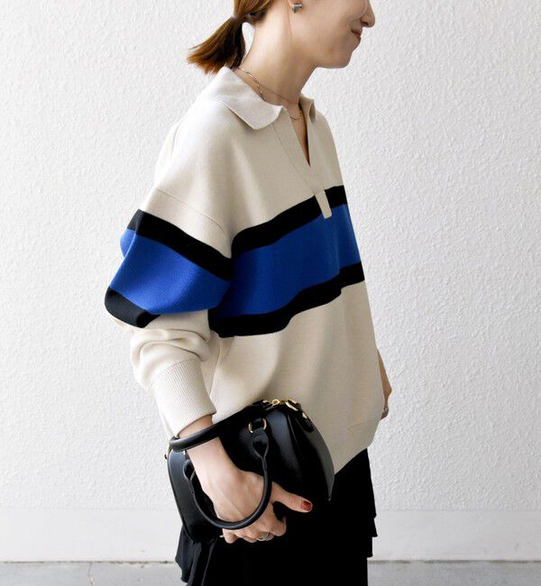 SHIPS any「SHIPS any:〈手洗い可能〉パネル ボーダー スキッパー ニット プルオーバー」|ニット・セーター|