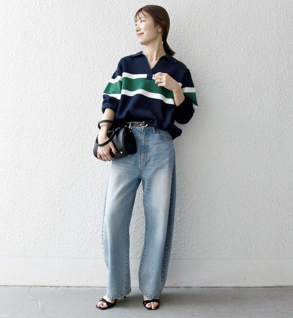 SHIPS any「SHIPS any:〈手洗い可能〉パネル ボーダー スキッパー ニット プルオーバー」|ニット・セーター|