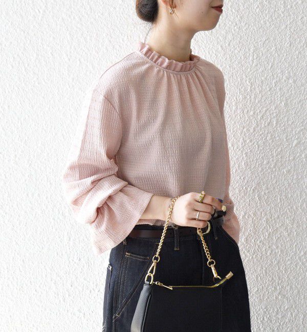 SHIPS any「SHIPS any:〈洗濯機可能〉シアー ジャージー スタンド フリル カット ブラウス」|シャツ・ブラウス|