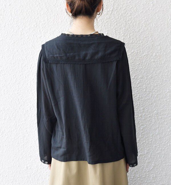 SHIPS any「SHIPS any:〈洗濯機可能〉コットン モス セーラー カラー レース ブラウス」|シャツ・ブラウス|