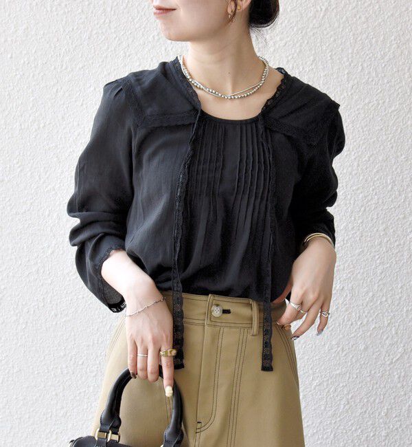 SHIPS any「SHIPS any:〈洗濯機可能〉コットン モス セーラー カラー レース ブラウス」|シャツ・ブラウス|