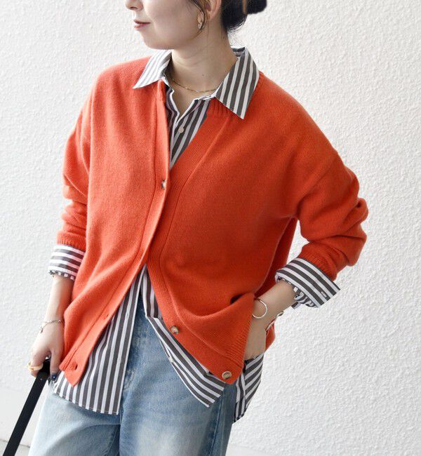 SHIPS any「SHIPS any:〈手洗い可能〉AQUA カシミヤ ミックス スキッパー カーディガン」|カーディガン|オレンジ
