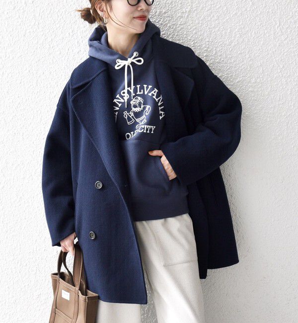 SHIPS any「SHIPS any: リバー ダブル テーラード ミドル コクーン コート」|その他|ネイビー