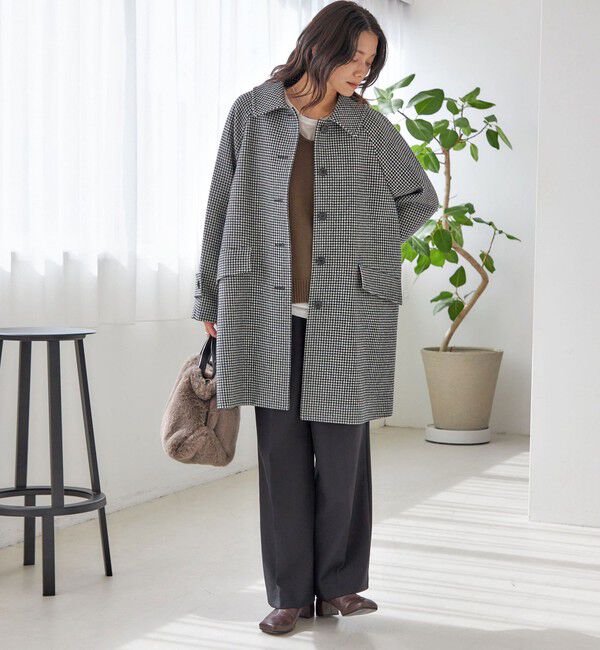 SHIPS for women「千鳥 / ソリッド ウール メルトン ステンカラー コート」|ステンカラーコート|