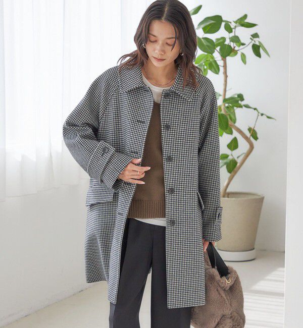 SHIPS for women「千鳥 / ソリッド ウール メルトン ステンカラー コート」|ステンカラーコート|