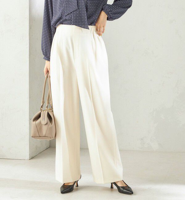 SHIPS for women「〈手洗い可能〉メルティ ウォーム タック ワイド パンツ」|その他|オフホワイト