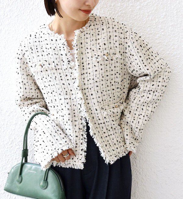 SHIPS for women「【SHIPS別注】troisiemeCHACO: ツイード ジャケット（セレモニー対応可）」|ノーカラージャケット|オフホワイト