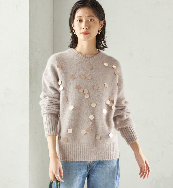 SHIPS for women「〈手洗い可能〉フォックス スパンコール クルーネック ニット」|ニット・セーター|