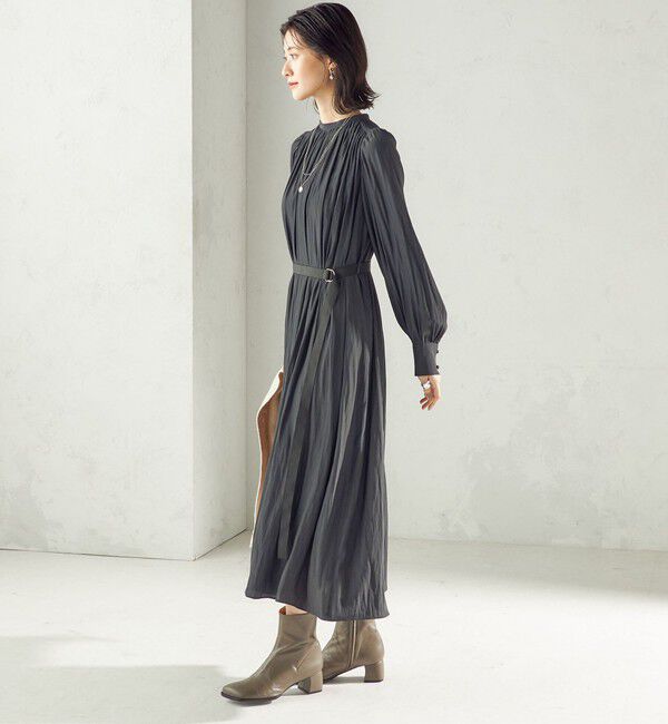 SHIPS for women「〈手洗い可能〉カッセン ギャザー ベルト付き 長袖 ワンピース」|ワンピース|