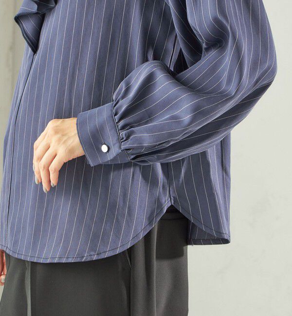 SHIPS for women「《予約》〈手洗い可能〉フィブリル ストライプ フリル カラー ブラウス」|シャツ・ブラウス|