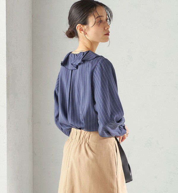 SHIPS for women「《予約》〈手洗い可能〉フィブリル ストライプ フリル カラー ブラウス」|シャツ・ブラウス|