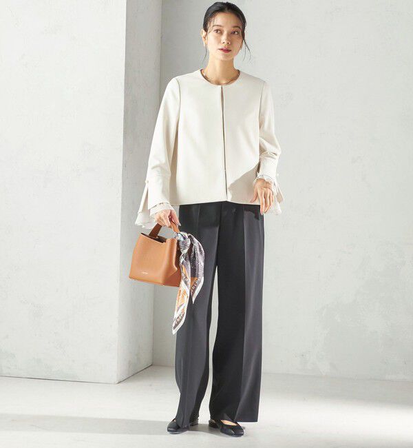 SHIPS for women「ダブル クロス 重ね袖 ノーカラー ジャケット（セレモニー対応可）」|ノーカラージャケット|