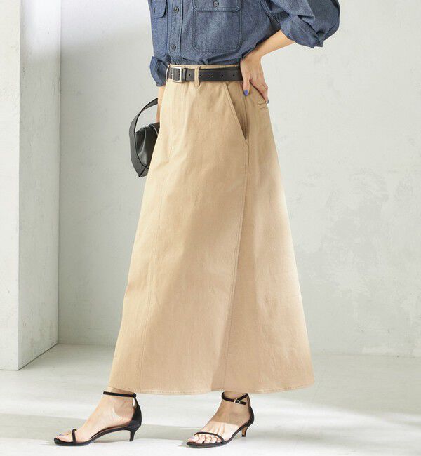 SHIPS for women「〈洗濯機可能〉ストレッチ チノ 硫化染め ステッチ スカート」|スカート|ベージュ